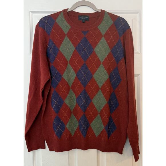 VTG Scott Barber Wool Sweater Mens LG Brick Red Cashmere Merino Argyle Golf Prep - Picture 1 of 10